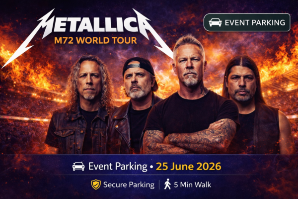 5 minute walk from parking to Hampden Park Stadium for Metallica concert Glasgow