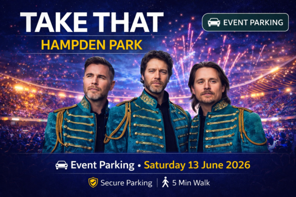 Take That parking at Hampden Park Stadium Glasgow 13 June 2026